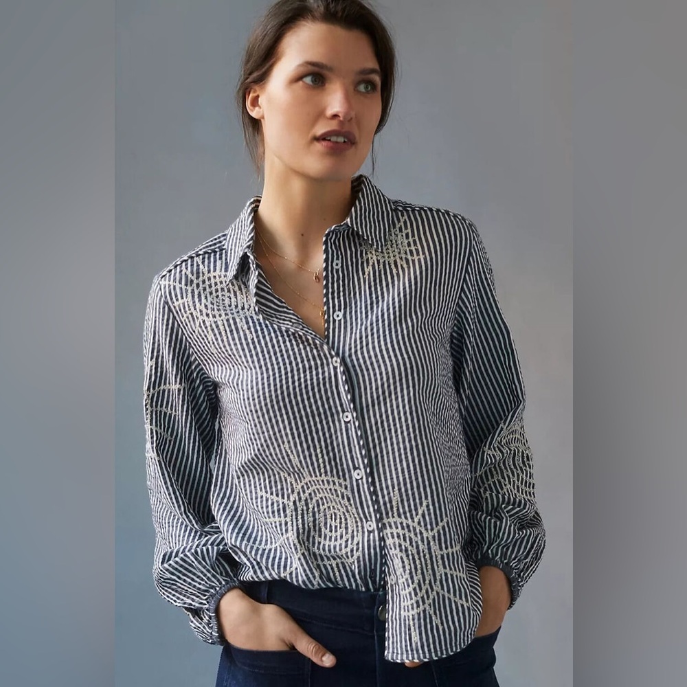 Maeve by Anthropologie Embroidered Button Down Blouse